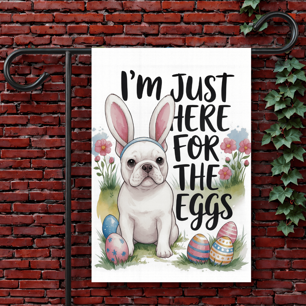 White French Bulldog Easter Garden Flag 12'' × 18''