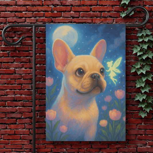 Printify Garden Flag 12'' × 18'' White French Bulldog Fairy Garden Flag