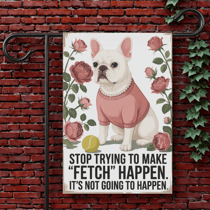 White French Bulldog Fetch Garden Flag 12'' × 18''