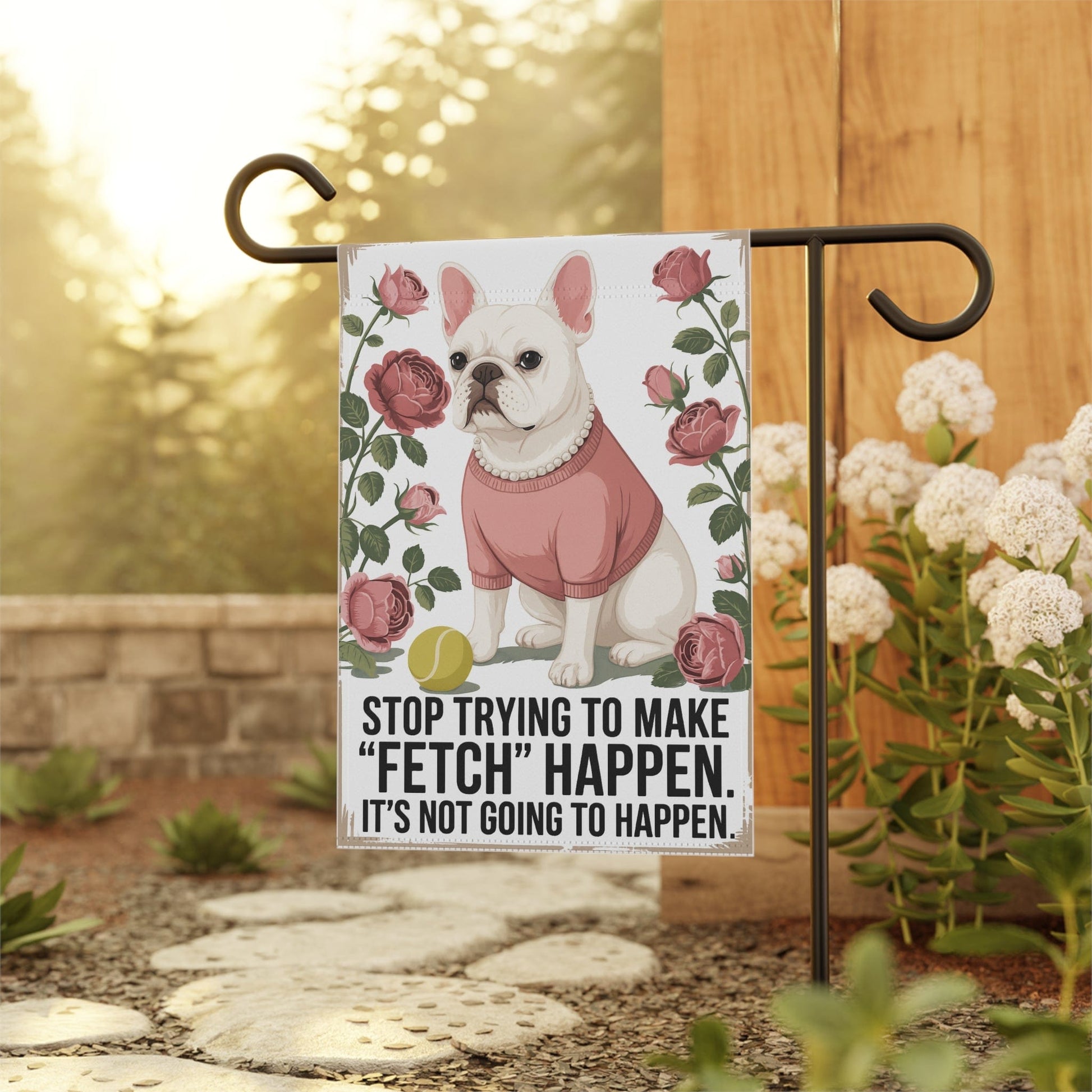 White French Bulldog Fetch Garden Flag