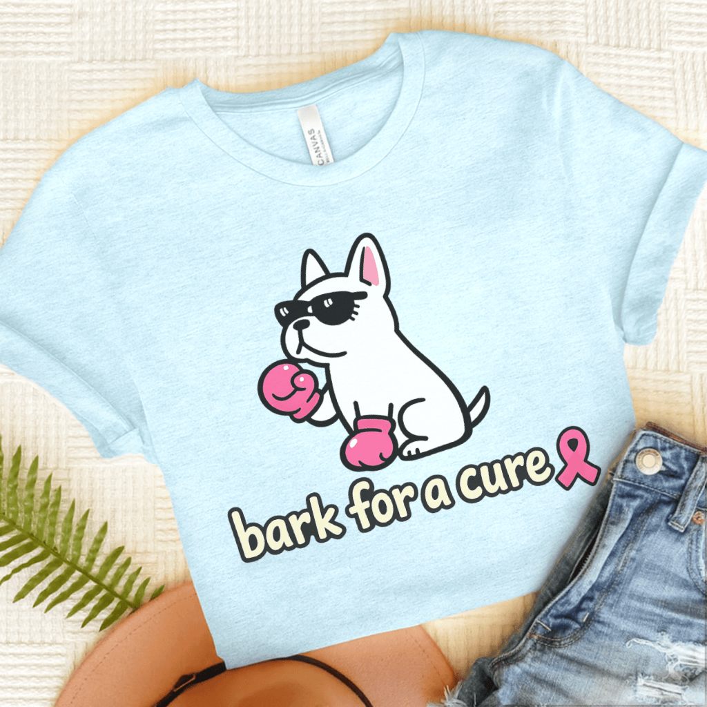 White French Bulldog Fight Cancer Unisex TShirt Heather Ice Blue