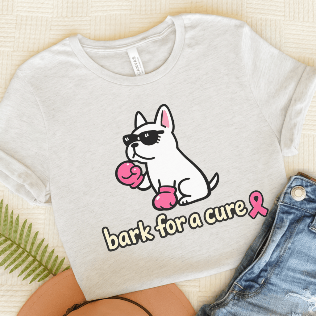 White French Bulldog Fight Cancer Unisex TShirt Ash