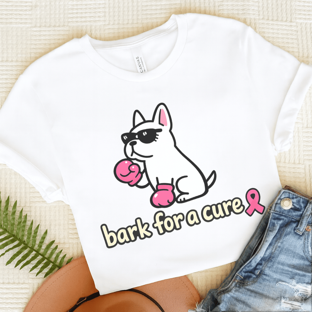White French Bulldog Fight Cancer Unisex TShirt White