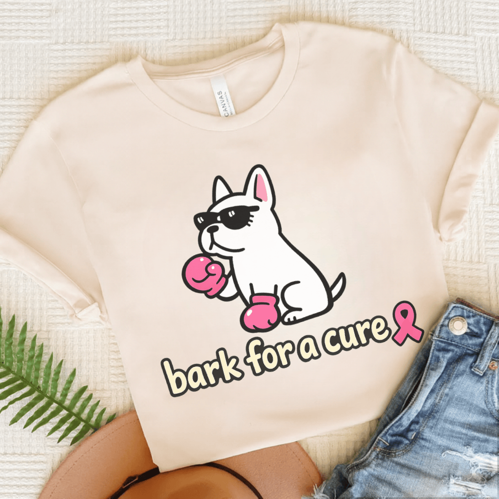 White French Bulldog Fight Cancer Unisex TShirt Natural