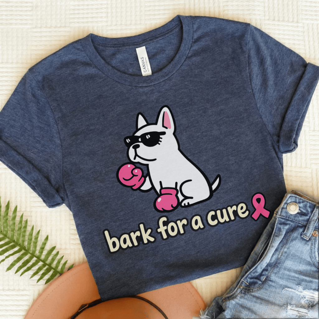 White French Bulldog Fight Cancer Unisex TShirt Heather Navy