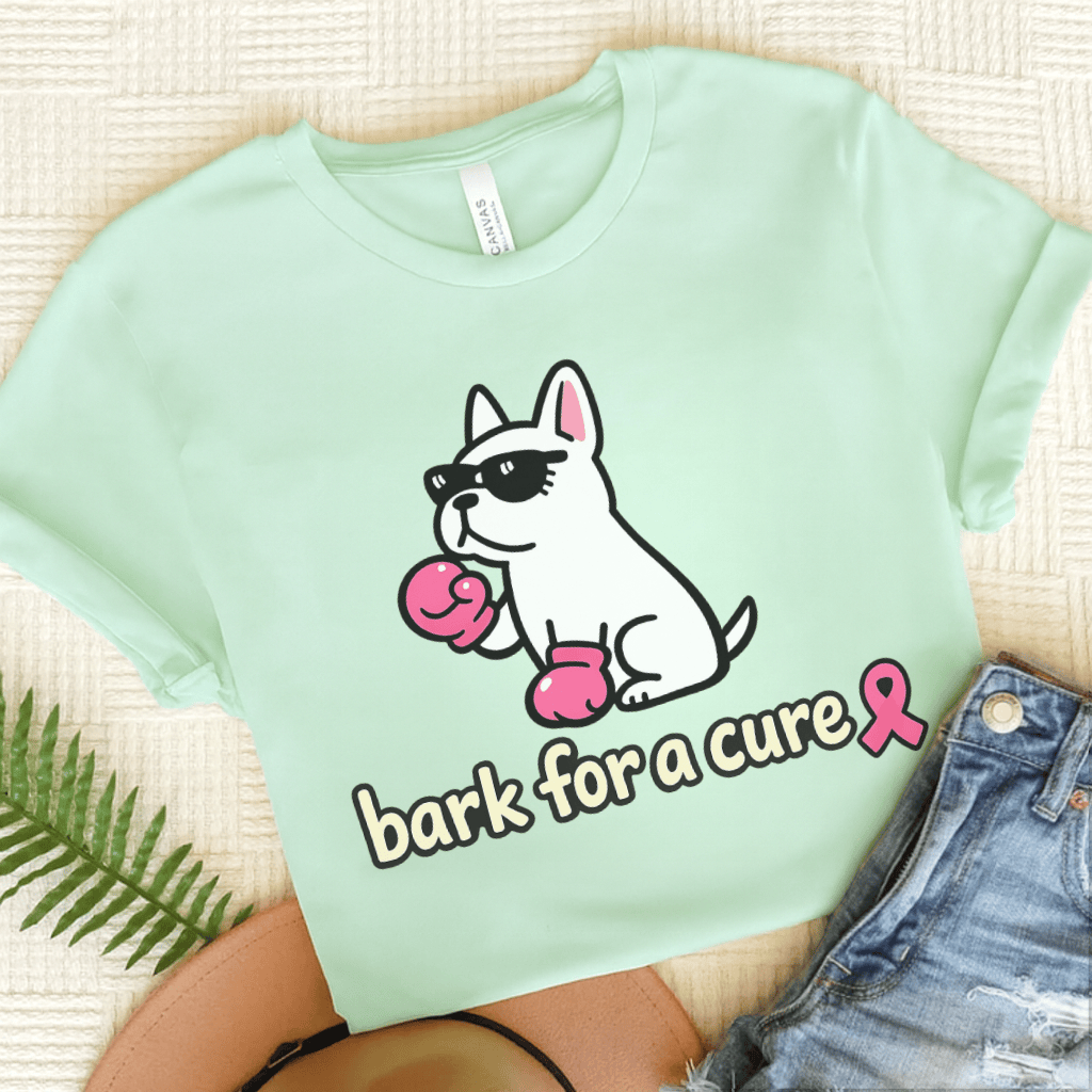 White French Bulldog Fight Cancer Unisex TShirt Heather Mint