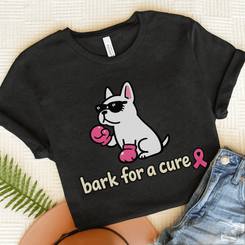 White French Bulldog Fight Cancer Unisex TShirt Dark Grey Heather