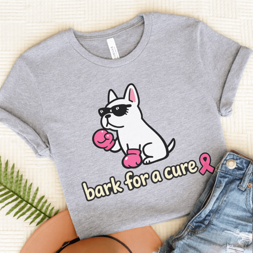 White French Bulldog Fight Cancer Unisex TShirt Athletic Heather