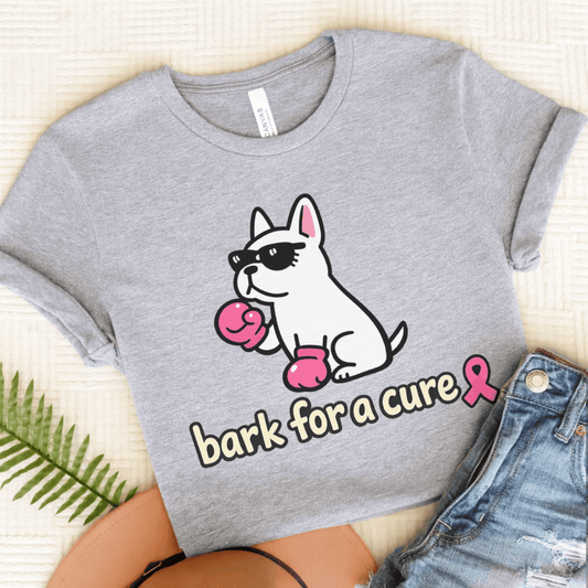 White French Bulldog Fight Cancer Unisex TShirt Athletic Heather