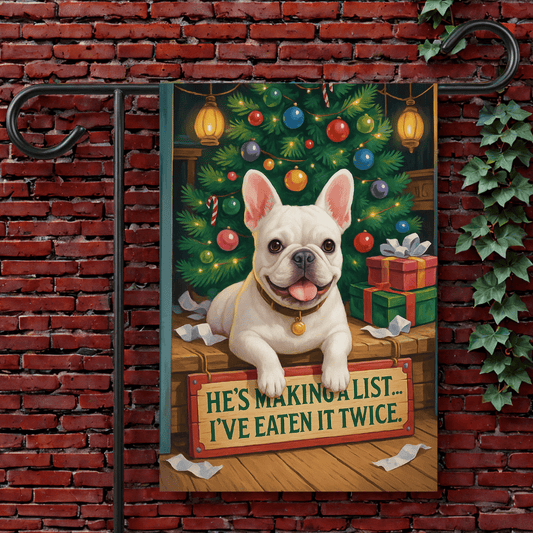 White French Bulldog Funny Christmas Flag 12'' × 18''