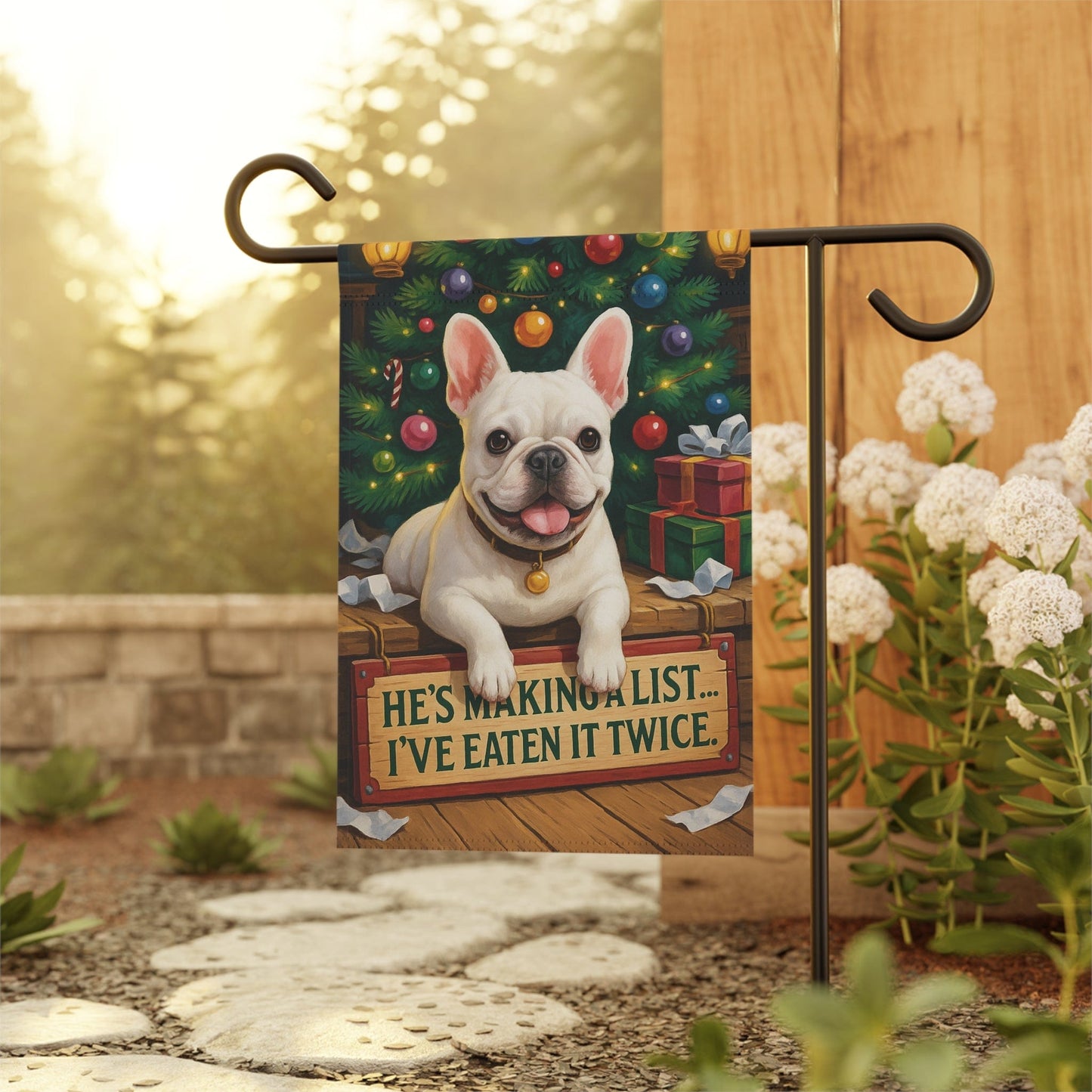 White French Bulldog Funny Christmas Flag