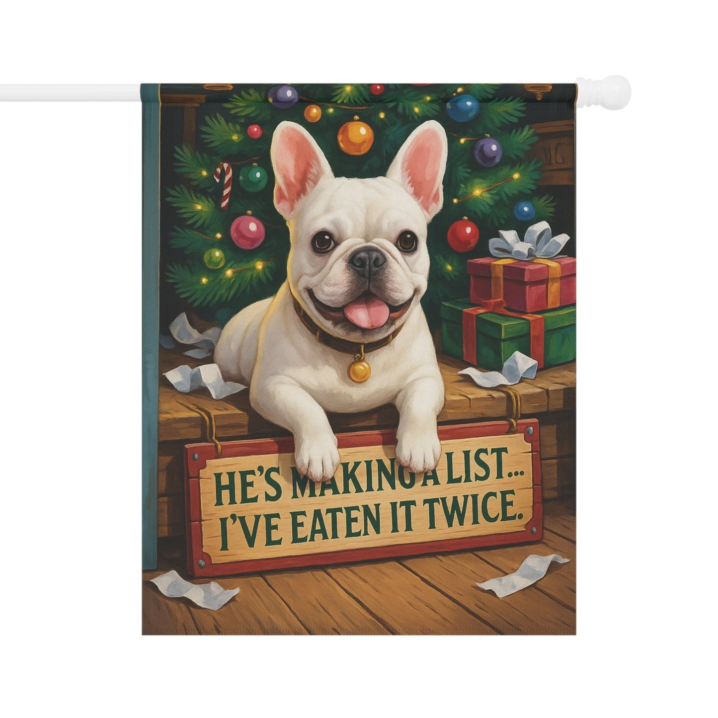 White French Bulldog Funny Christmas Flag