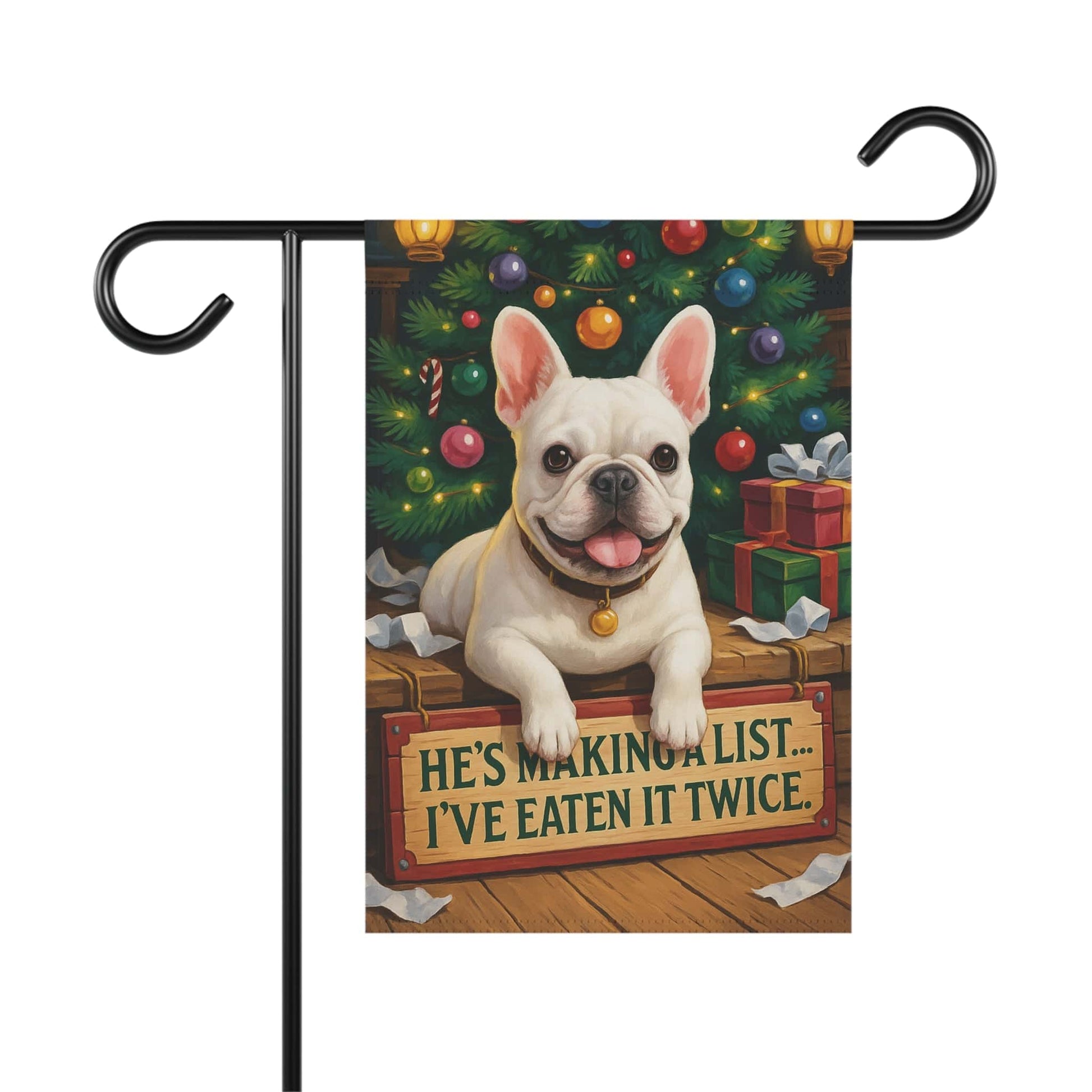 White French Bulldog Funny Christmas Flag