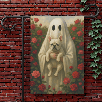 White French Bulldog Ghostie Halloween Garden Flag 12'' × 18''