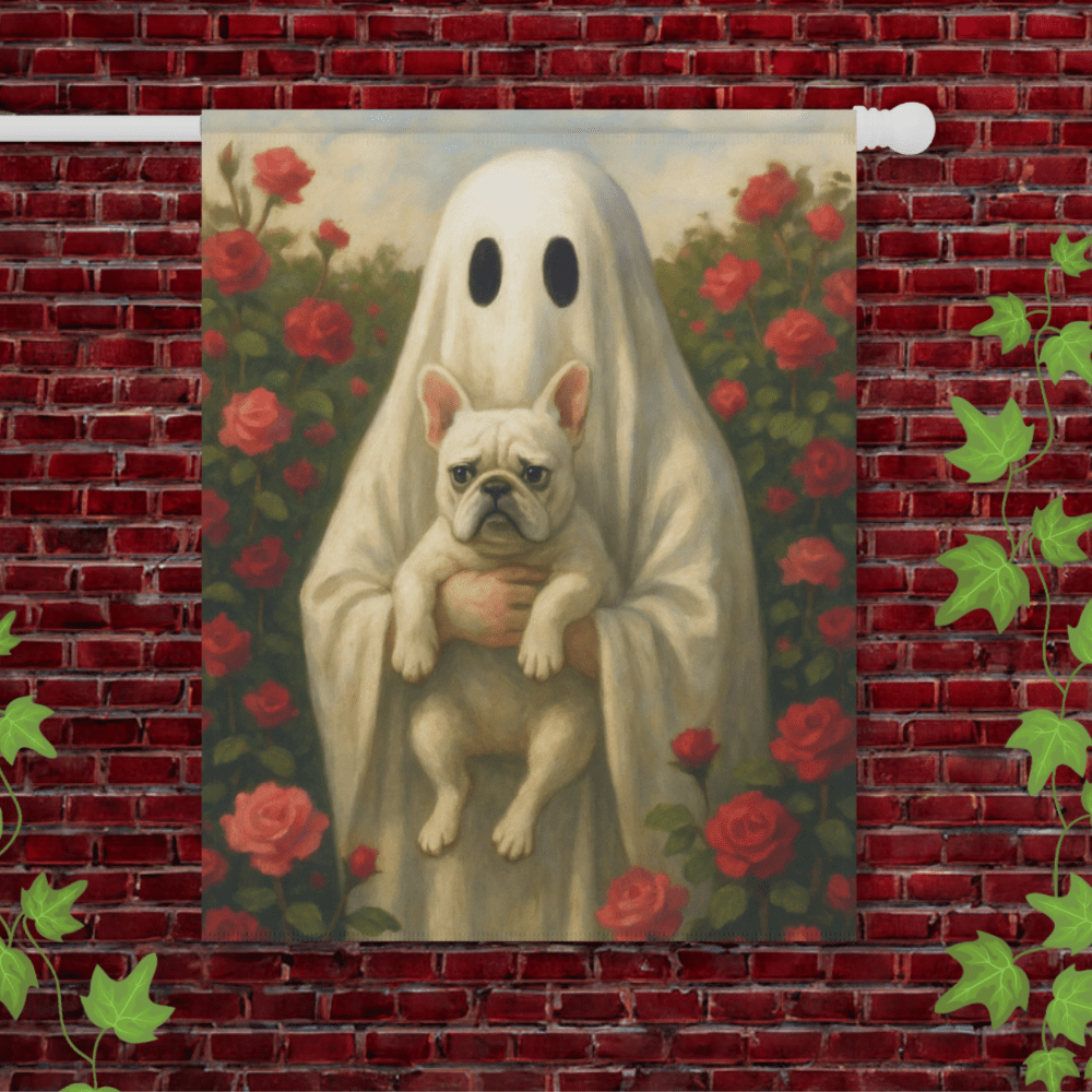White French Bulldog Ghostie Halloween Garden Flag 24.5'' × 32''