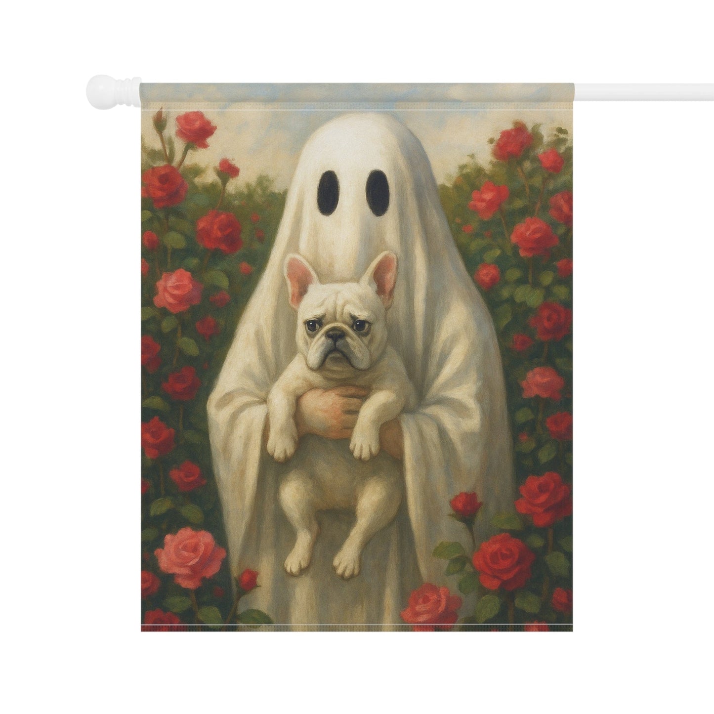 White French Bulldog Ghostie Halloween Garden Flag