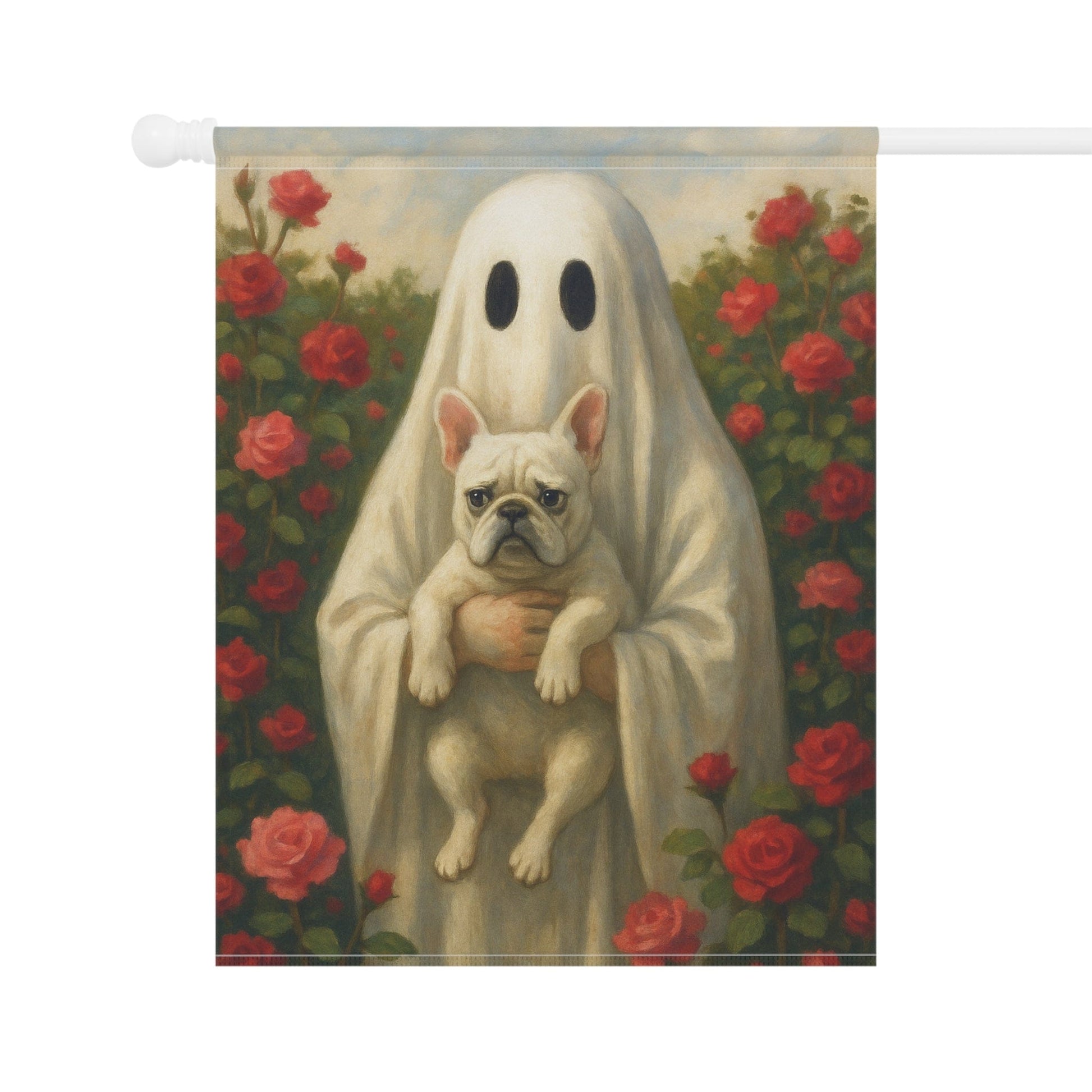 White French Bulldog Ghostie Halloween Garden Flag