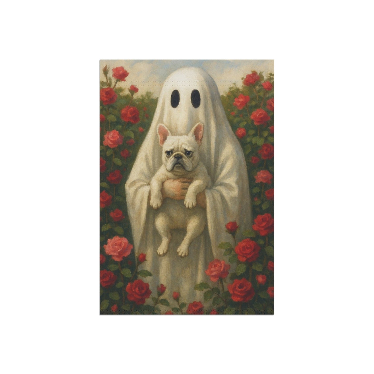 White French Bulldog Ghostie Halloween Garden Flag