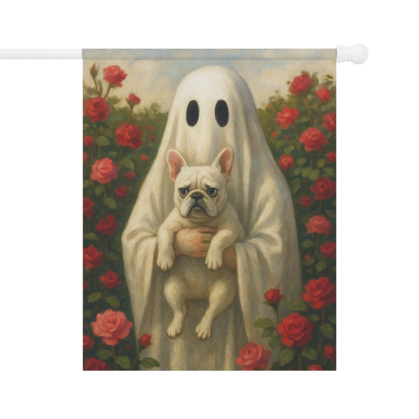 White French Bulldog Ghostie Halloween Garden Flag