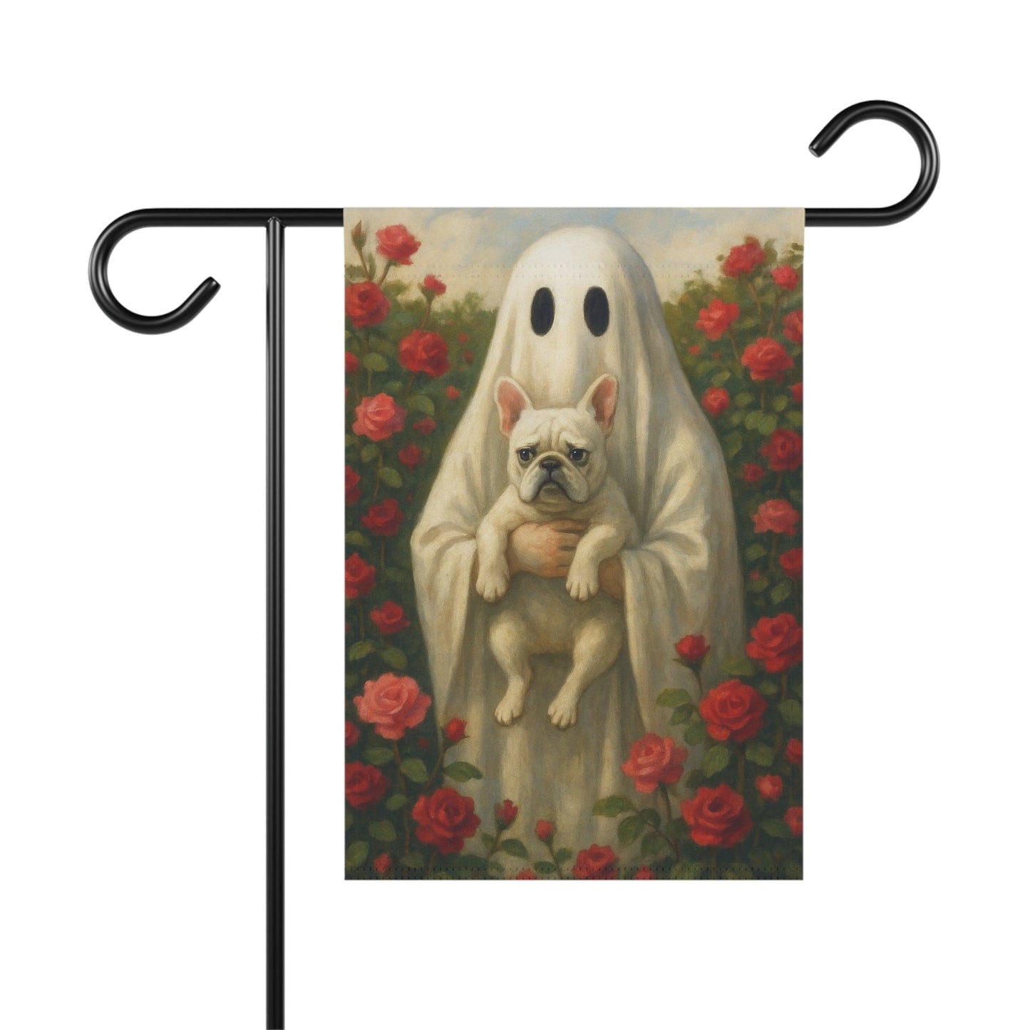 White French Bulldog Ghostie Halloween Garden Flag