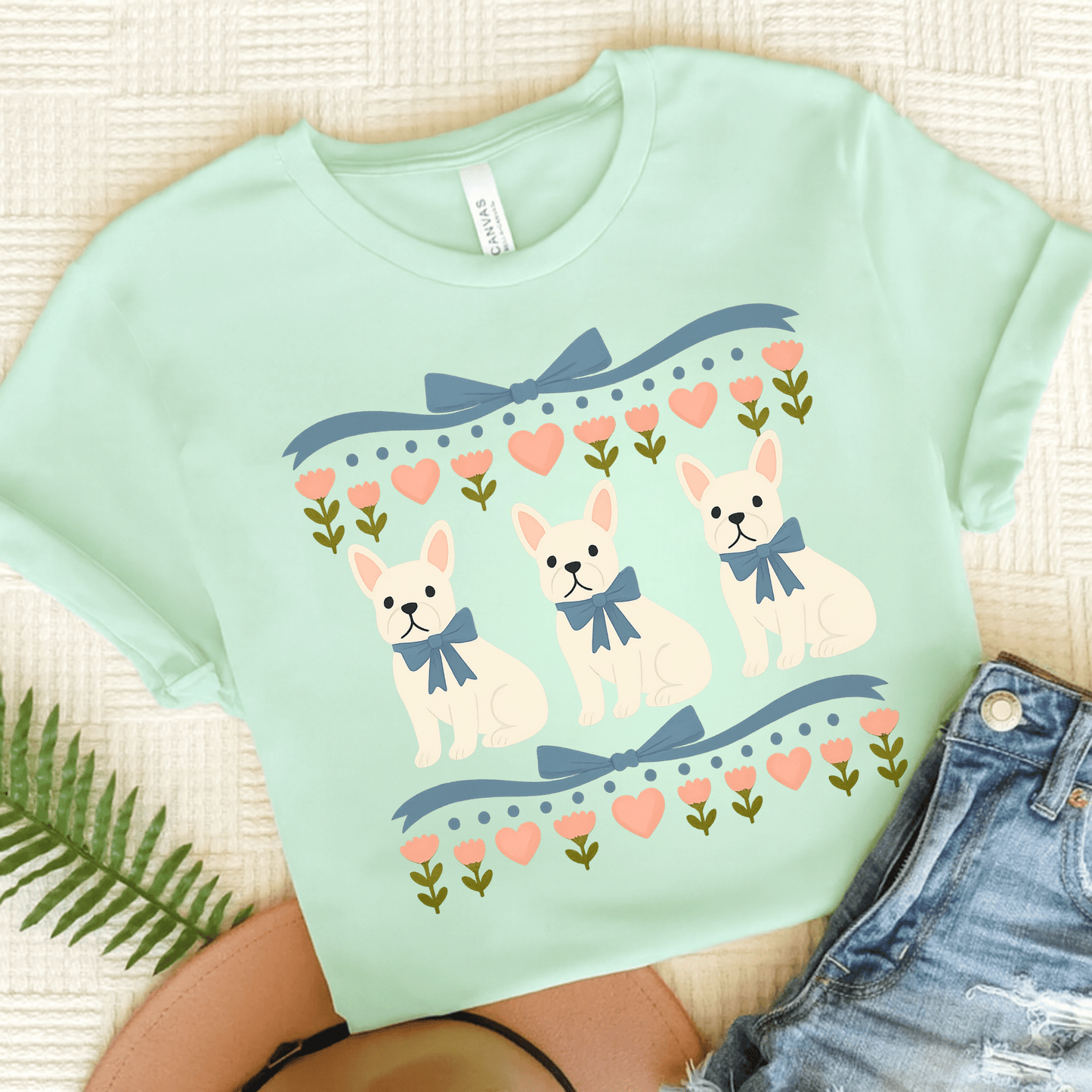White French Bulldog Grandma TShirt Heather Mint