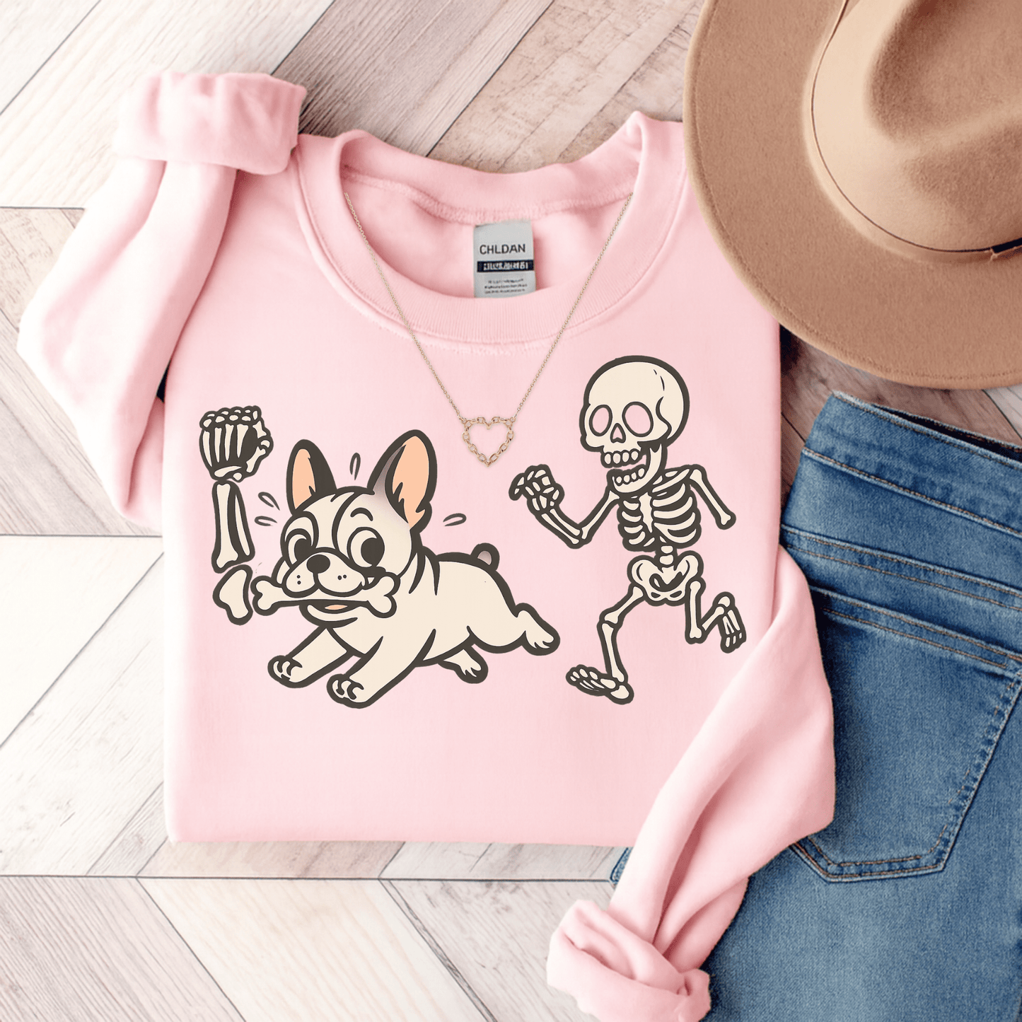 Printify Sweatshirt S / Light Pink White French Bulldog Grave Robber Sweatshirt