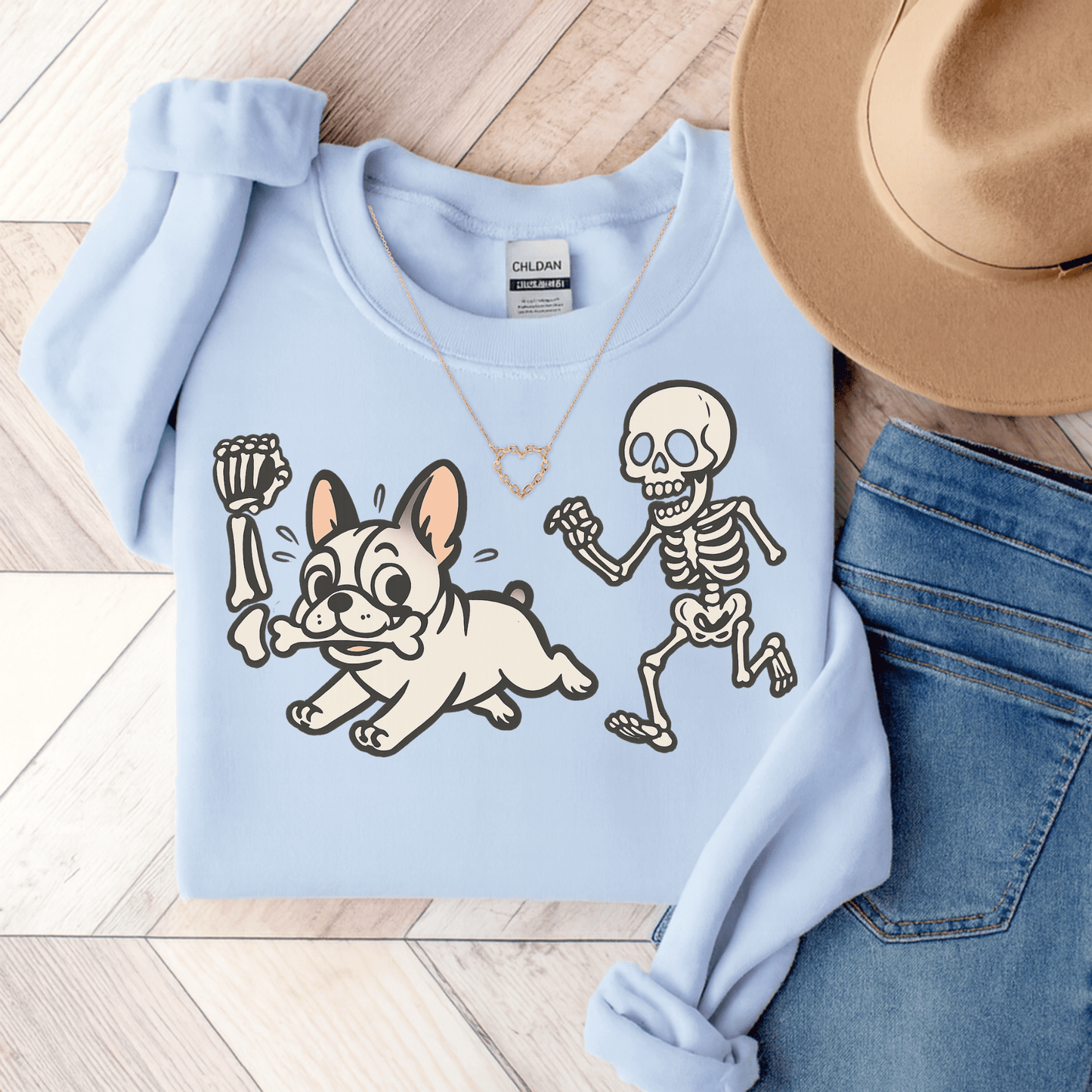 Printify Sweatshirt S / Light Blue White French Bulldog Grave Robber Sweatshirt