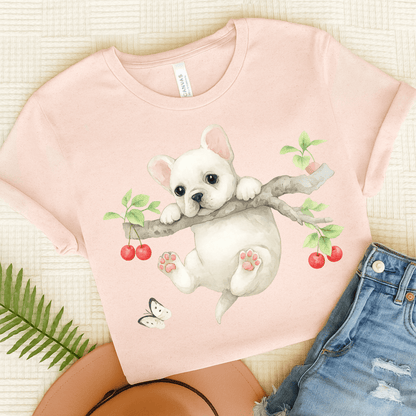 Printify T-Shirt Soft Pink / S White French Bulldog Hang In There Tshirt