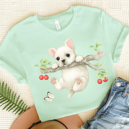 Printify T-Shirt Heather Mint / S White French Bulldog Hang In There Tshirt