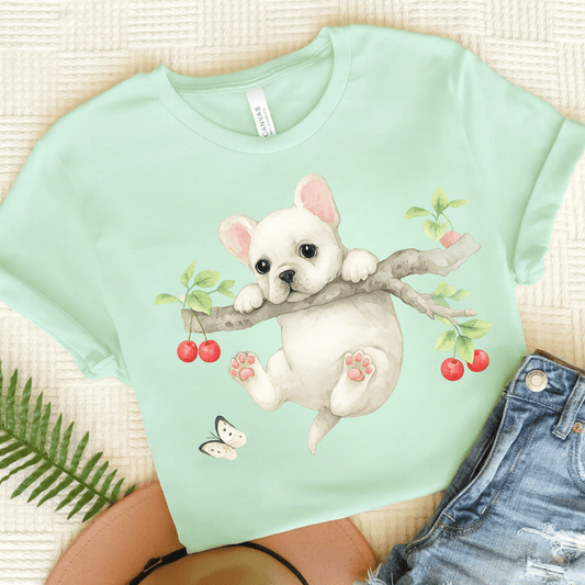 Printify T-Shirt Heather Mint / S White French Bulldog Hang In There Tshirt