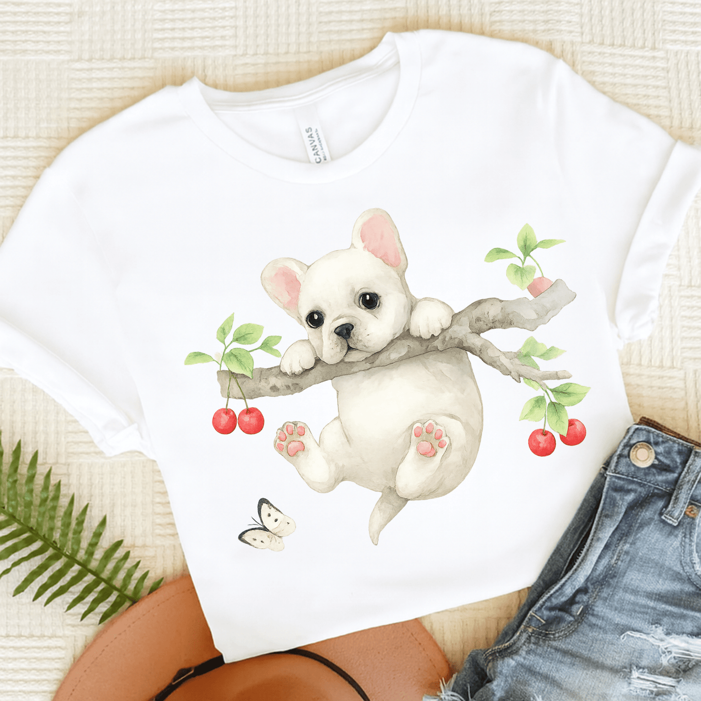 Printify T-Shirt White / S White French Bulldog Hang In There Tshirt