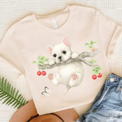 Printify T-Shirt Natural / S White French Bulldog Hang In There Tshirt