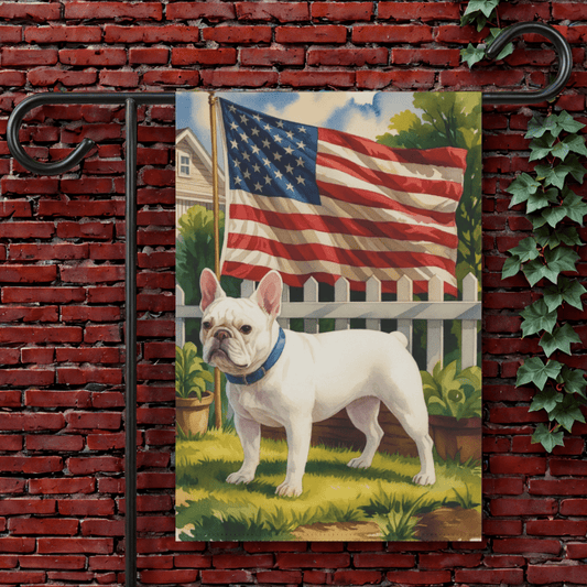 White French Bulldog Independence Day Garden Flag 12'' × 18''