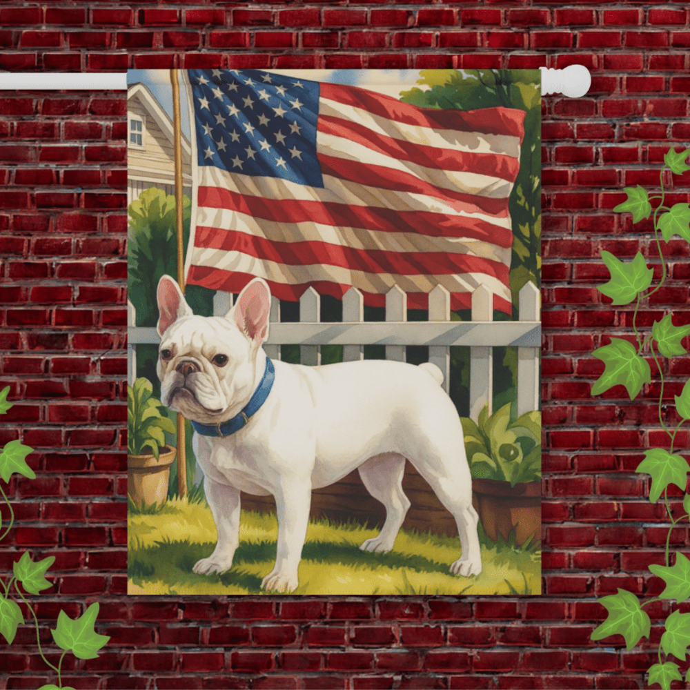 White French Bulldog Independence Day Garden Flag 24.5'' × 32''