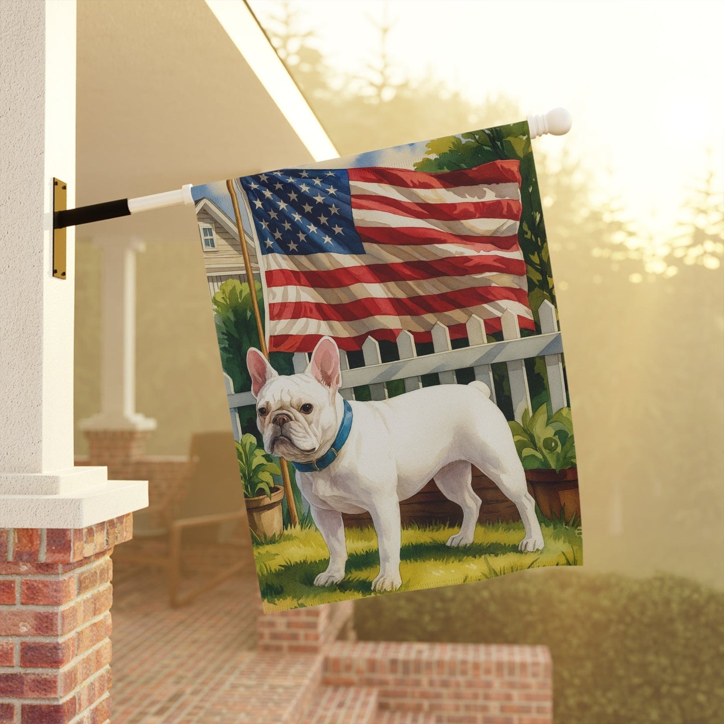 White French Bulldog Independence Day Garden Flag