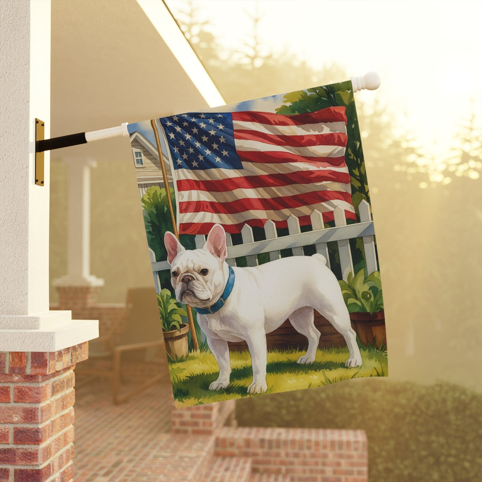 White French Bulldog Independence Day Garden Flag