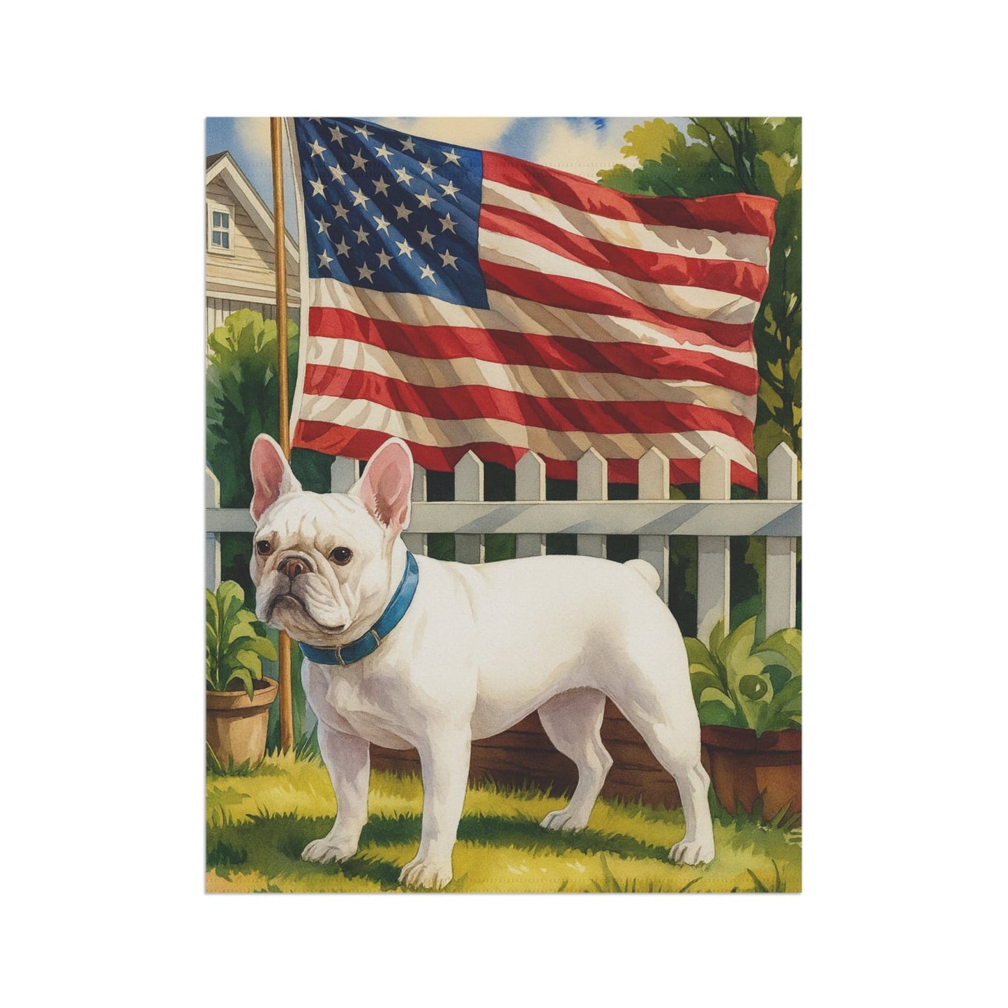 White French Bulldog Independence Day Garden Flag