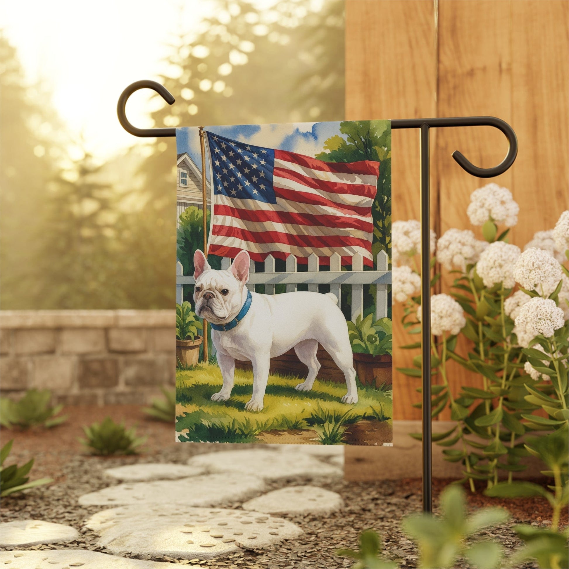 White French Bulldog Independence Day Garden Flag