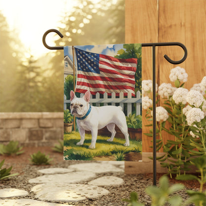 White French Bulldog Independence Day Garden Flag