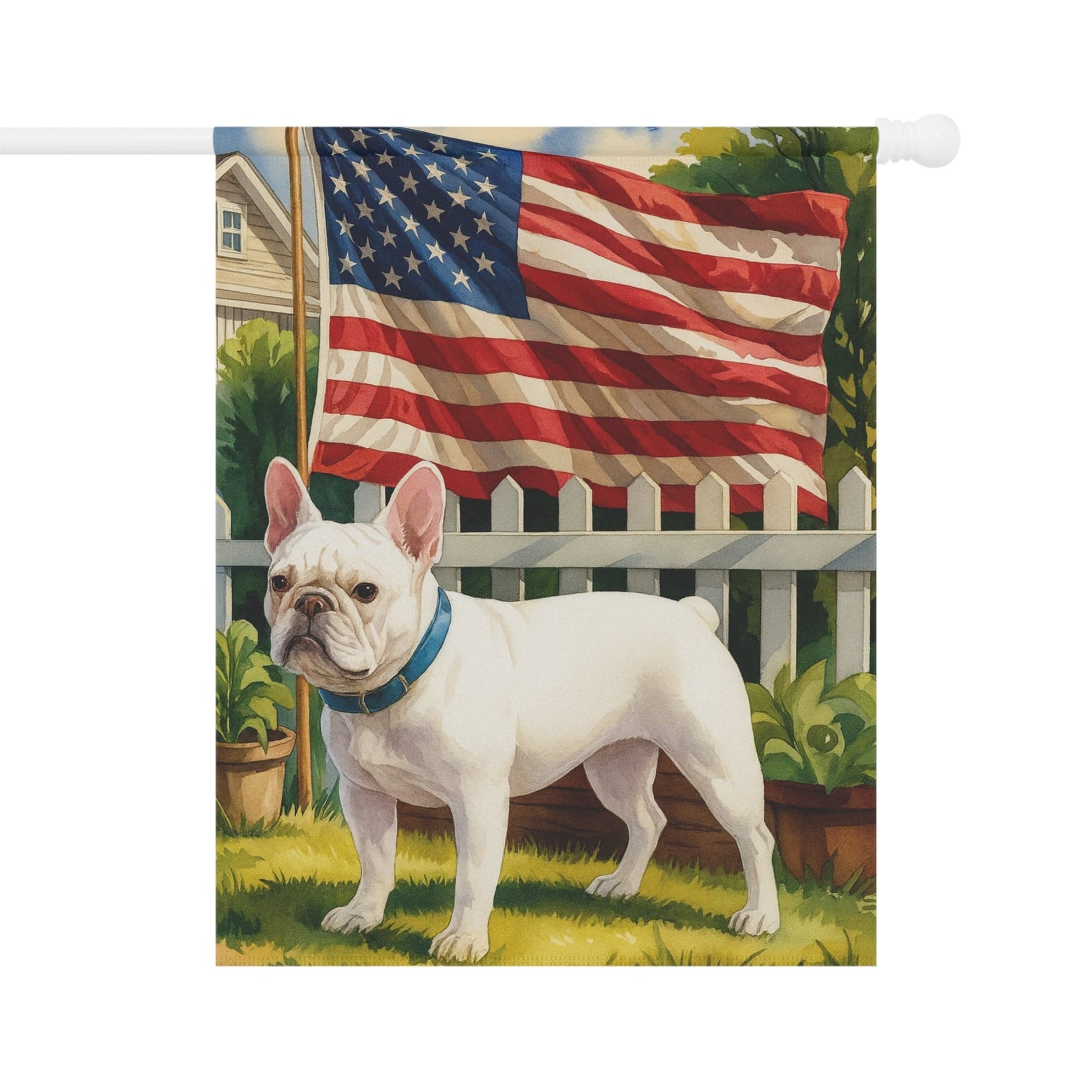 White French Bulldog Independence Day Garden Flag