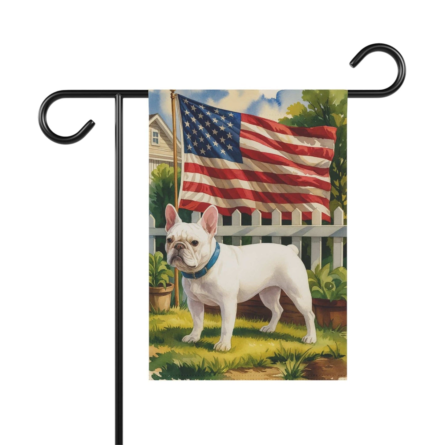 White French Bulldog Independence Day Garden Flag