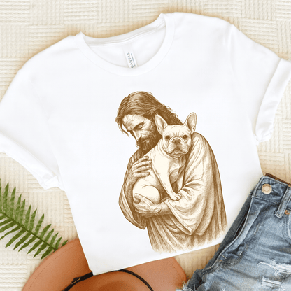 White French Bulldog Jesus TShirt White