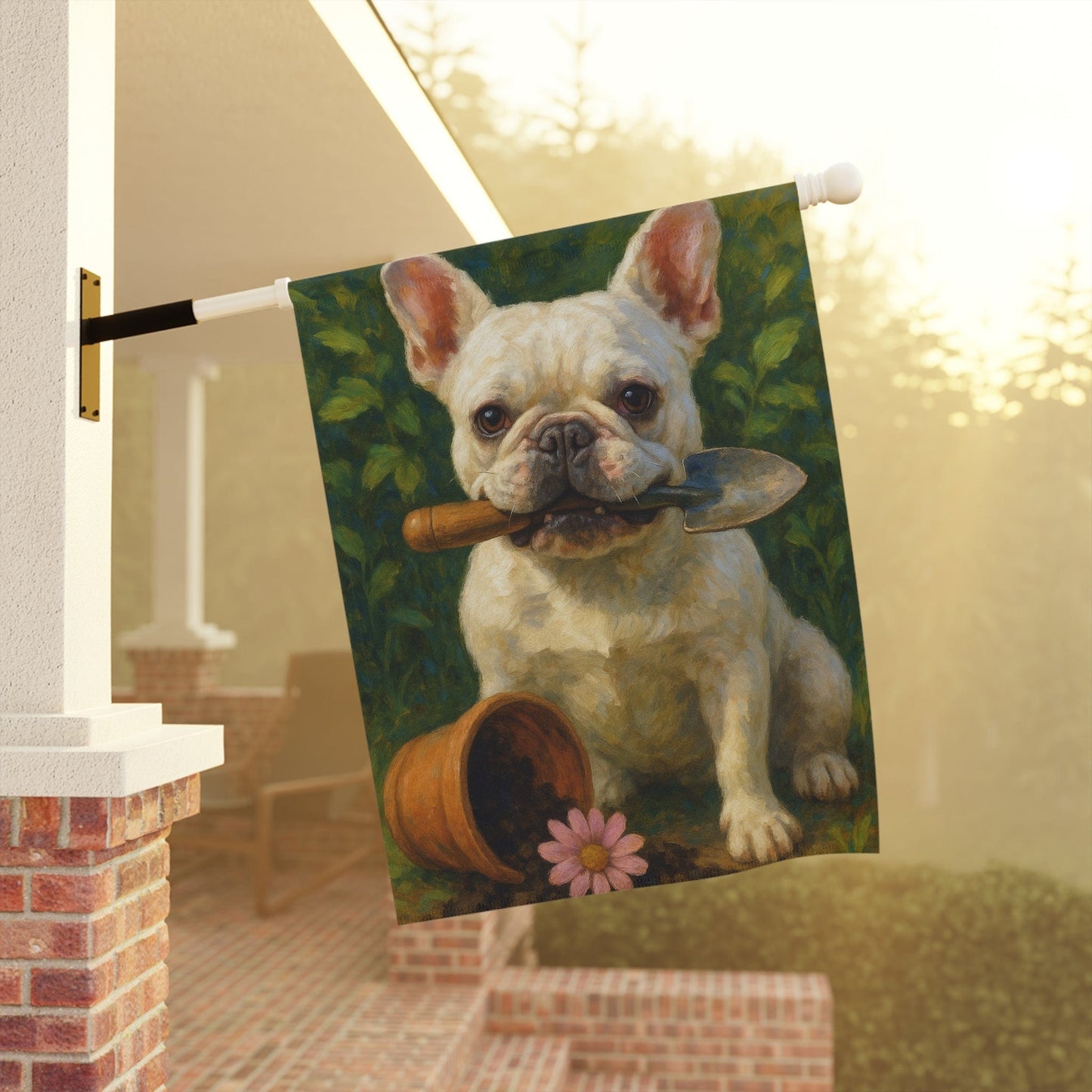 White French Bulldog Little Gardener Garden Flag