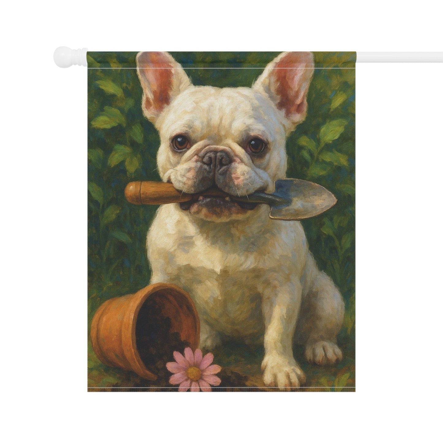 White French Bulldog Little Gardener Garden Flag