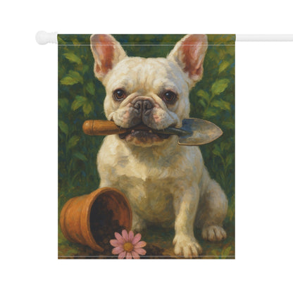 White French Bulldog Little Gardener Garden Flag