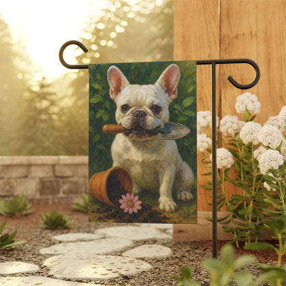 White French Bulldog Little Gardener Garden Flag