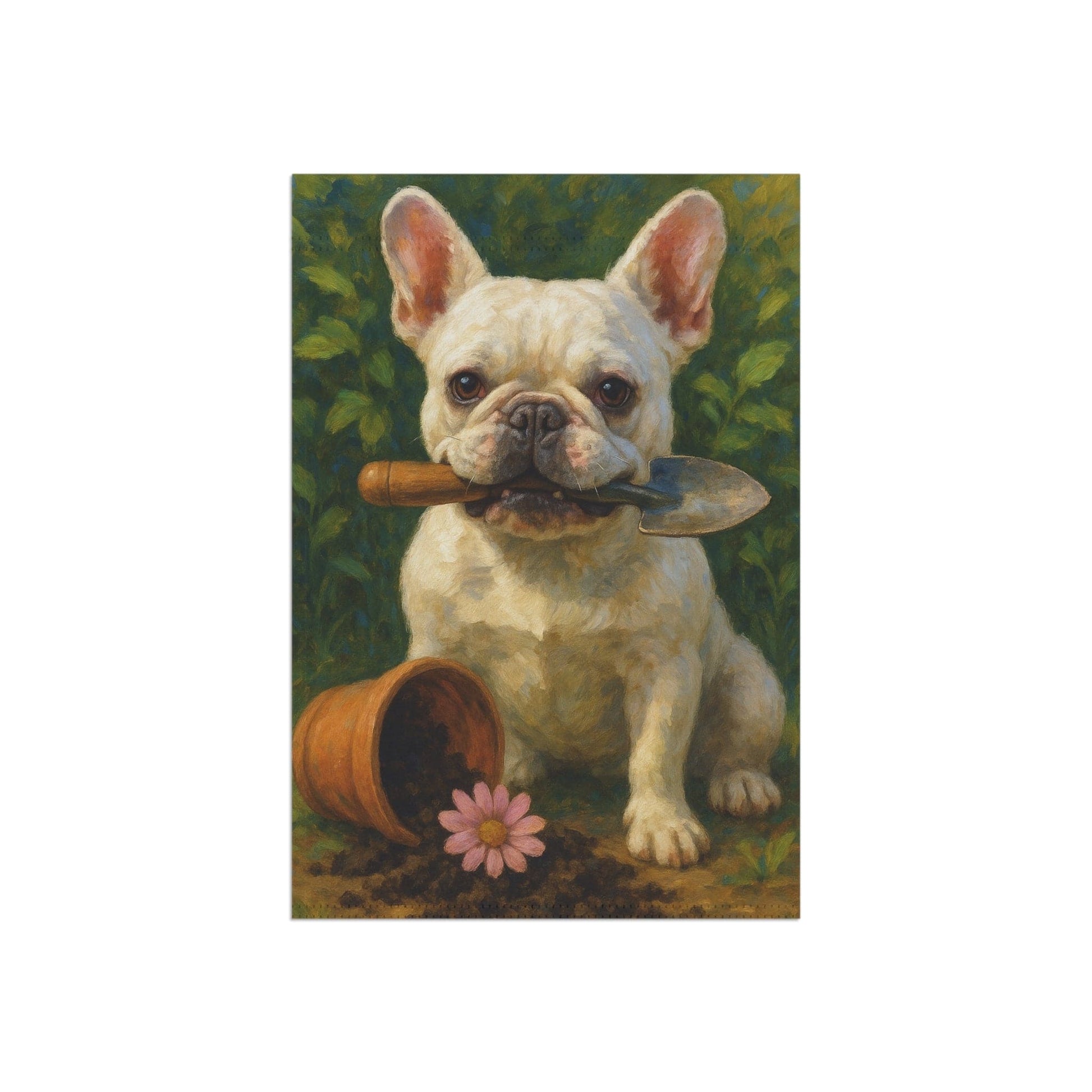 White French Bulldog Little Gardener Garden Flag