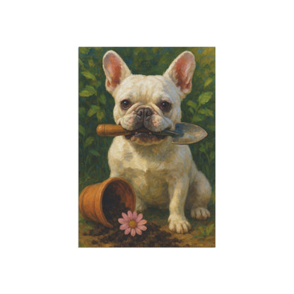 White French Bulldog Little Gardener Garden Flag