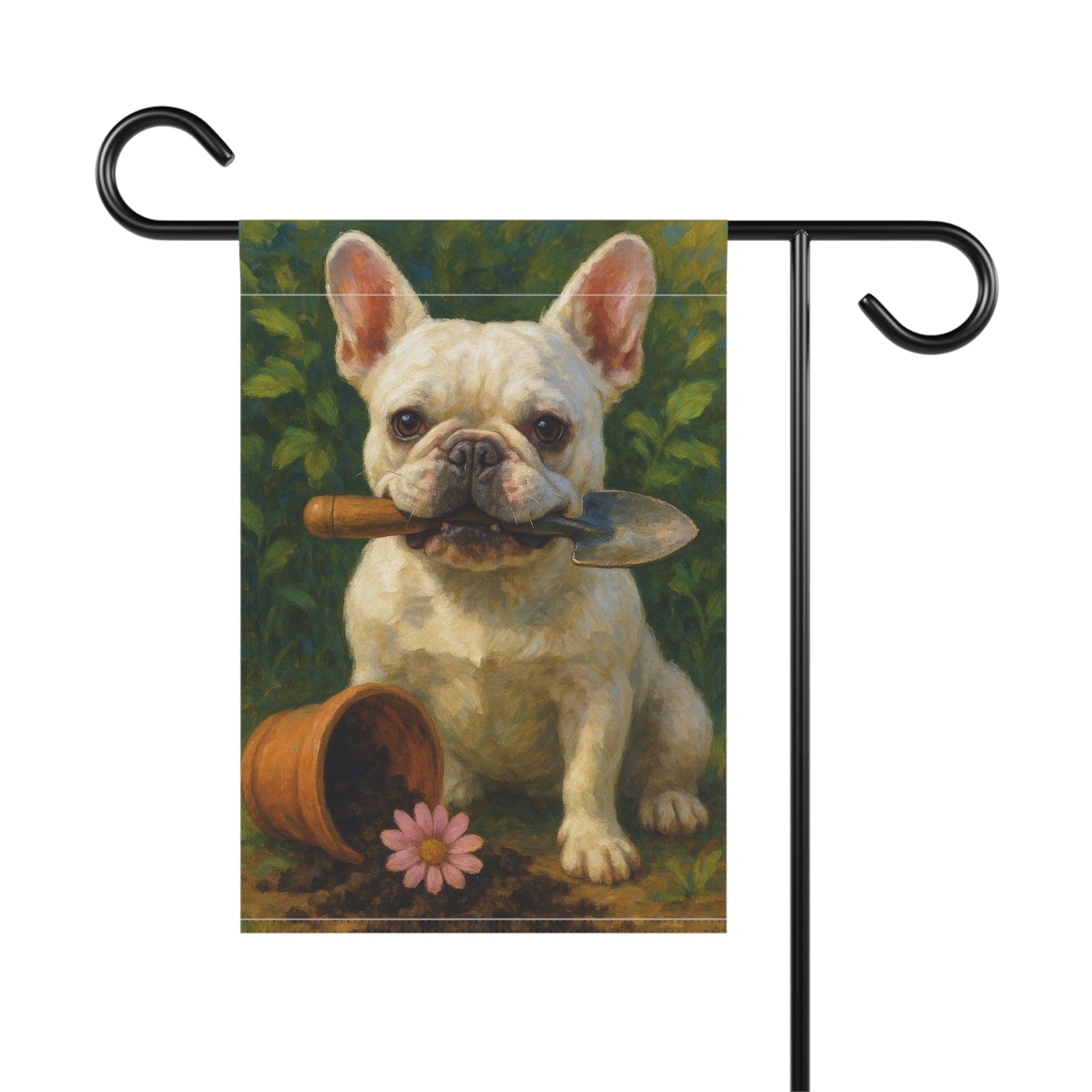 White French Bulldog Little Gardener Garden Flag