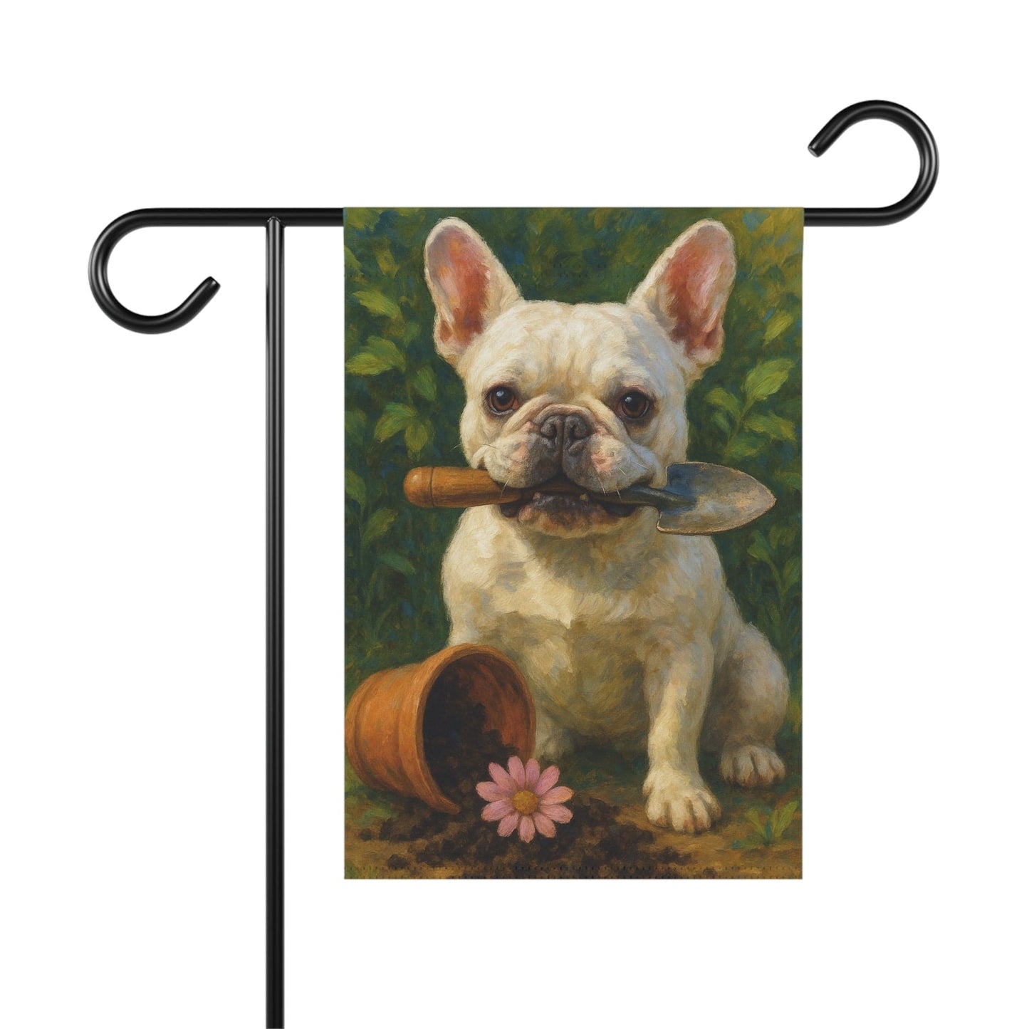 White French Bulldog Little Gardener Garden Flag